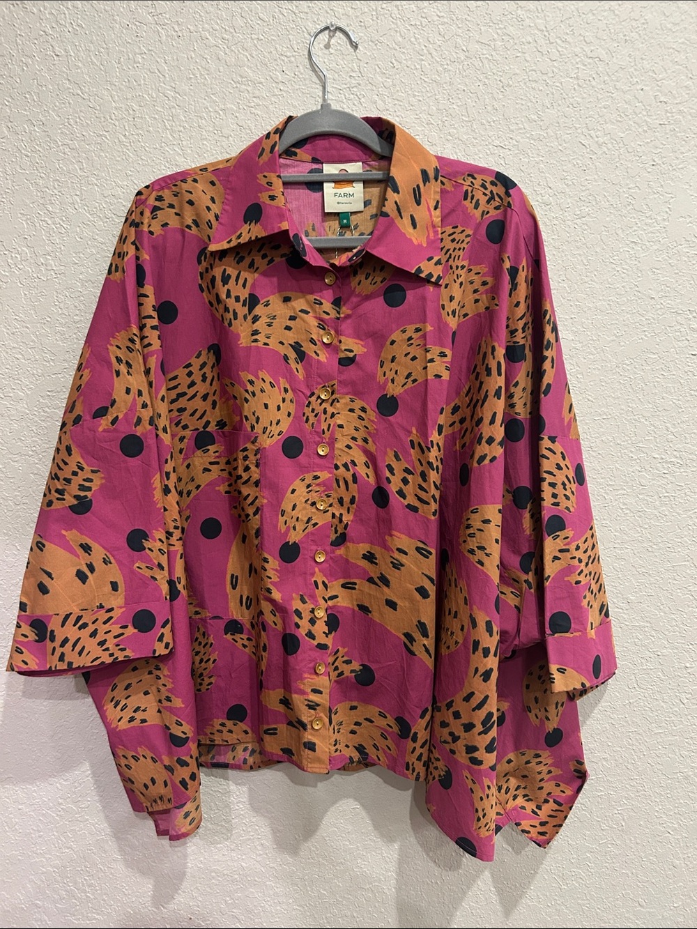 *Oversized* FARM Rio Magenta Button-Up Jacket with Tan & Black Print-can fit XL